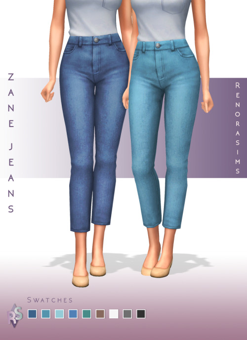 Cette image montre deux sims portant le même t-shirt blanc et des talons hauts nude et des jeans en denim. Ils portent tous les deux des couleurs différentes de jeans et sont debout l'un à côté de l'autre. 