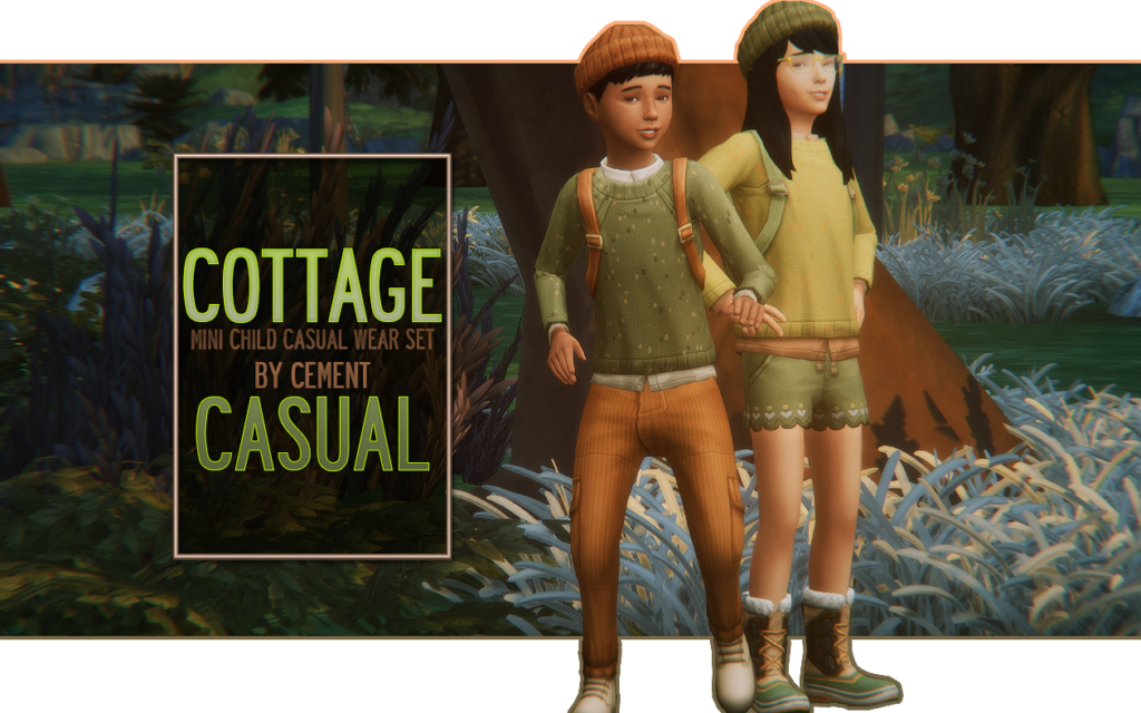 deux sims portant des bonnets en tricot, des pulls mignons et le tout dans un thème de chalet