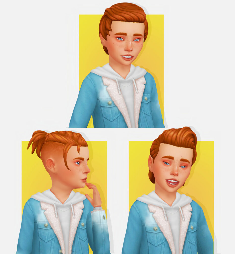 Le même sim roux trois fois, chaque fois avec une coiffure masculine différente en cc.