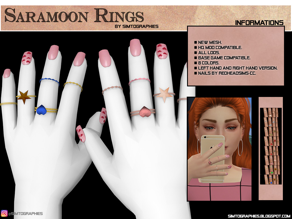 Deux mains de mannequin blanches portant des ongles carrés roses et portant 10 bagues.