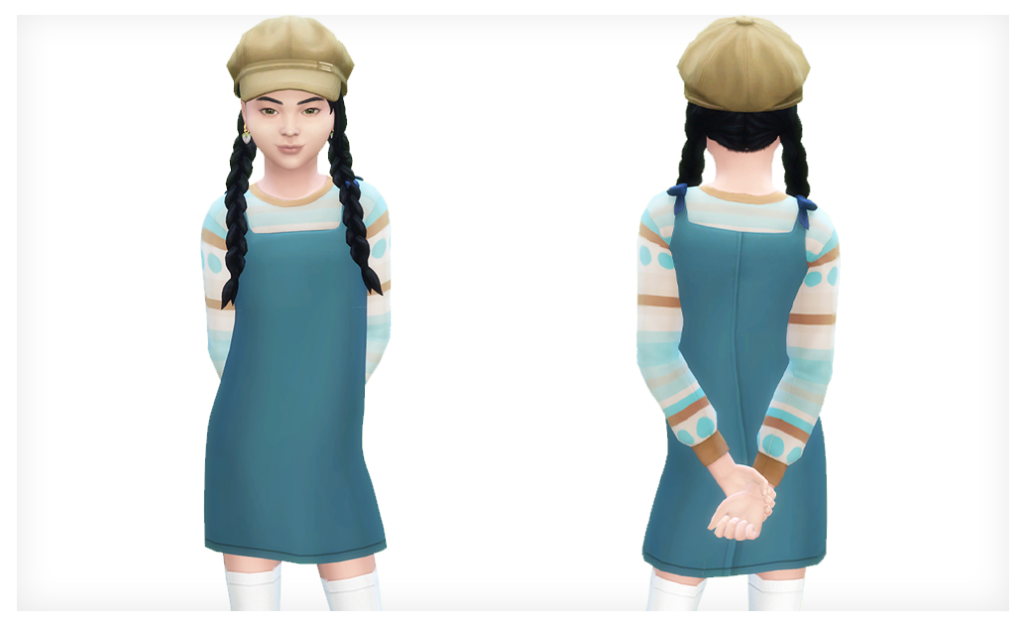 un sim portant un choix mignon de tenues personnalisées pour les sims 4 avec un joli pull à motifs sous une robe