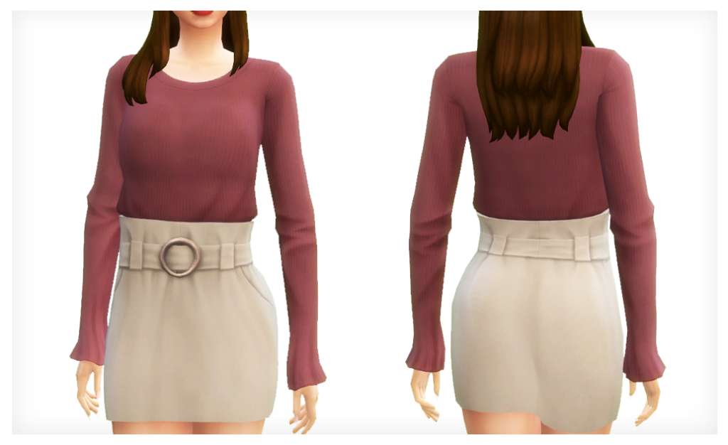 une jupe taille haute avec un pull à manches longues