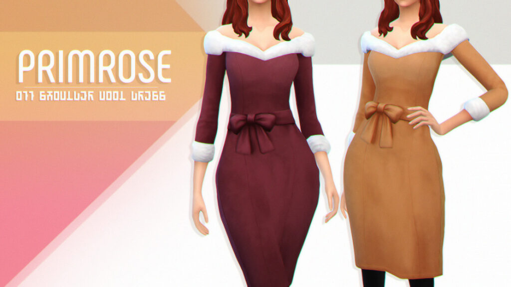 Cette robe descend en dessous du genou, a des manches 3/4 de longueur, une ceinture autour de la taille et des détails moelleux blancs autour des manches et de l'encolure.