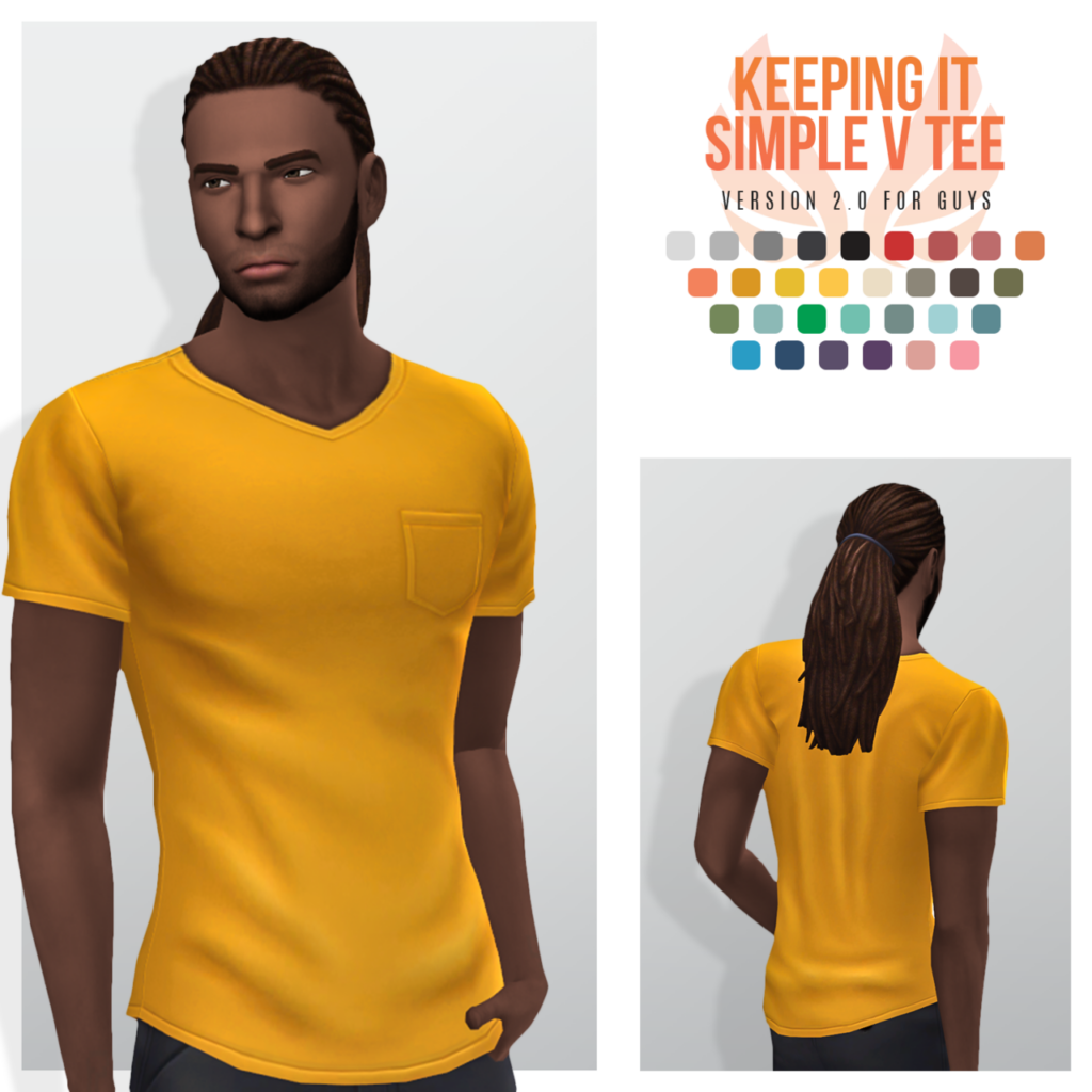 Un sim avec des dreadlocks et une barbe portant un t-shirt en V jaune vif avec une poche