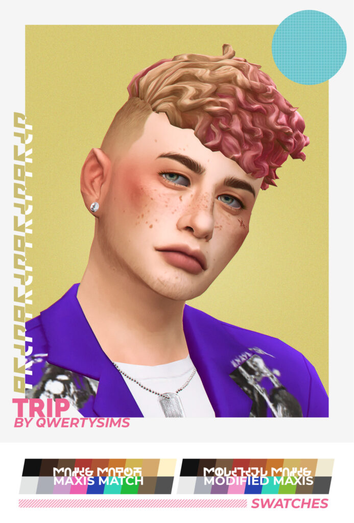 Un sim avec un dégradé et des cheveux bouclés blonds et roses.