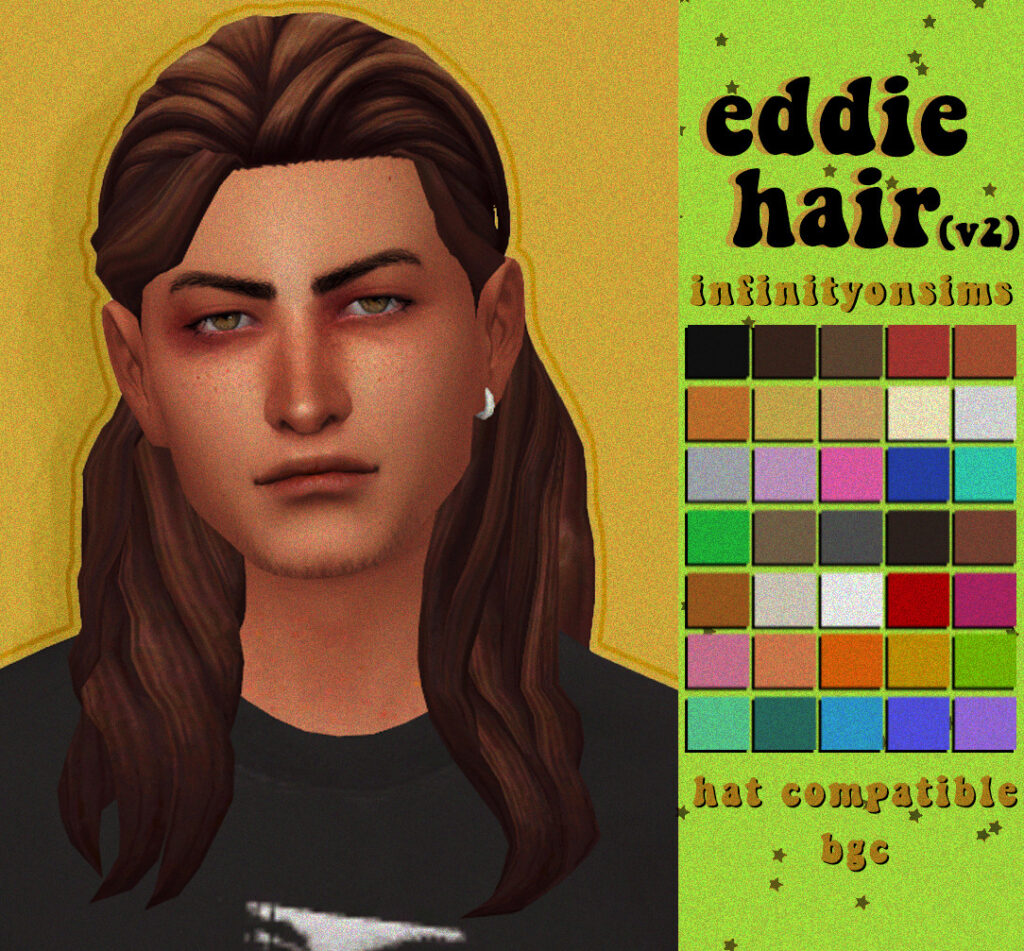 Un sim masculin dans Les Sims 4 avec des cheveux personnalisés qui mettent en valeur leur oreille, y compris leur unique boucle d'oreille.