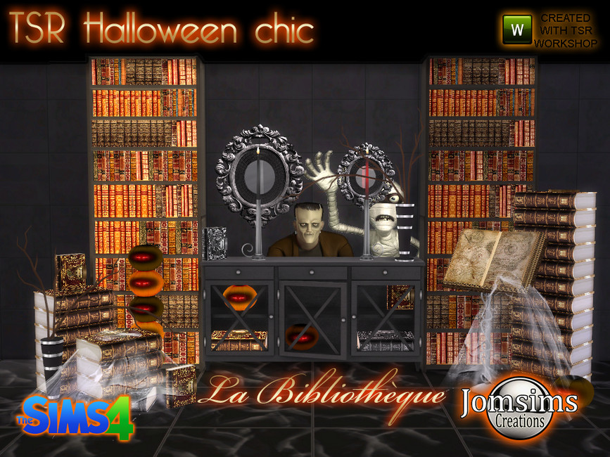 une bibliothèque effrayante avec une décoration d'Halloween