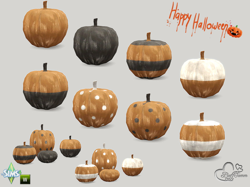 Un ensemble de décorations d'Halloween cc qui sont des citrouilles