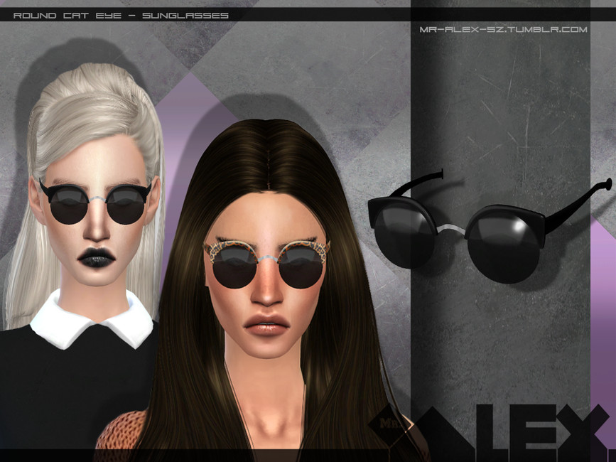 Deux Sims avec les cheveux lâchés qui font des grimaces. Ils portent tous les deux de petites lunettes de soleil arrondies.