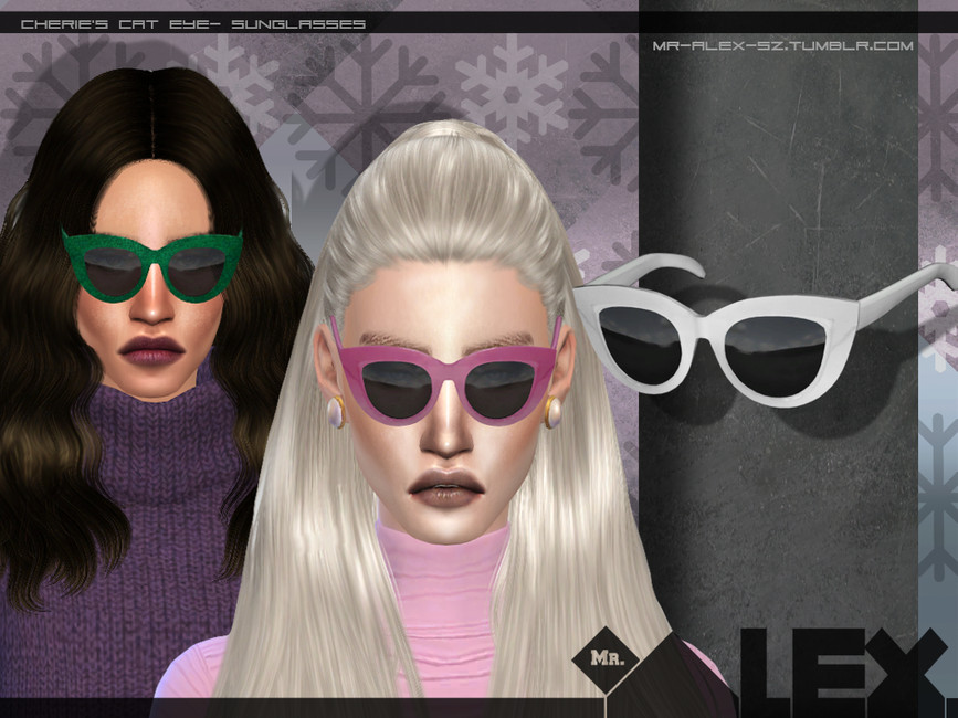 Deux Sims, une blonde et une brune, portant des lunettes de soleil à monture basse arrondie cat eye.