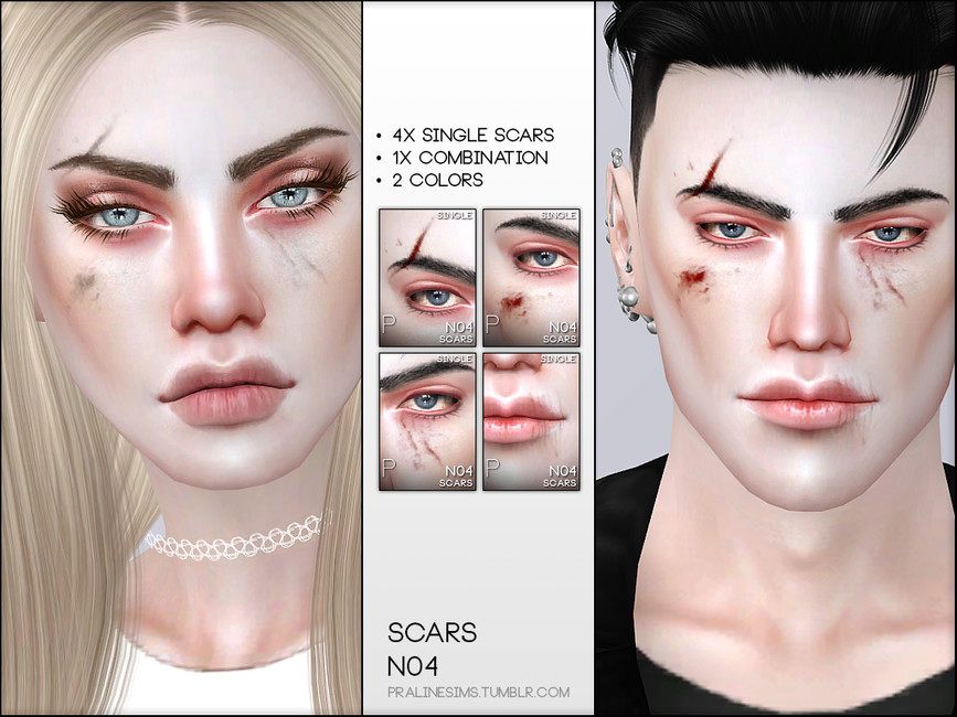 Détails de cicatrices faciales au-dessus du sourcil chez les Sims