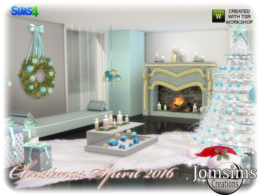 Un ensemble de meubles pour Noël qui est thématisé en blanc, argent et bleu. Il comprend un sapin de Noël blanc et bleu, une couronne blanche, argent et bleue, et plus encore. 