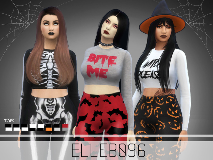 trois femmes en leggings d'Halloween et en crop tops à manches longues