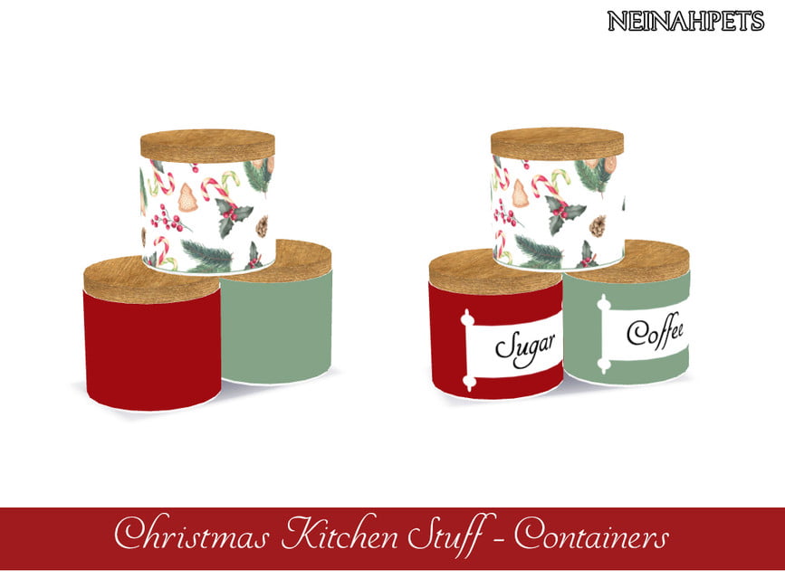 Petits bocaux à utiliser comme objets de Noël dans votre cuisine. Ils ont des bases rouges, vertes ou à motifs avec des couvercles en bois.