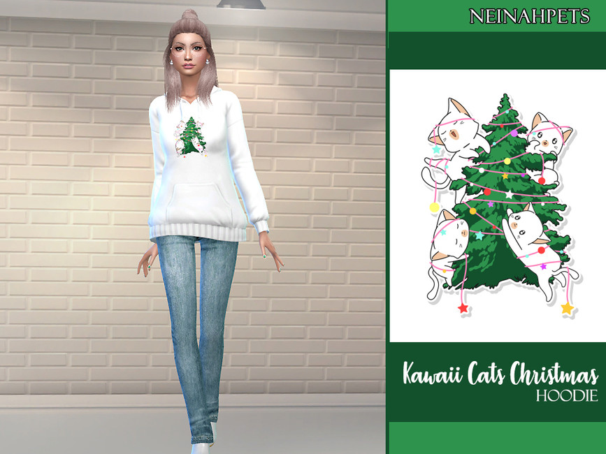 Un sim qui marche vers vous portant un sweat à capuche Sims 4 kawaii chats de Noël