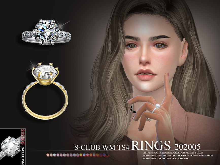 Un Sim avec des cheveux blonds foncés portant une bague de mariage classique et une chemise marron.