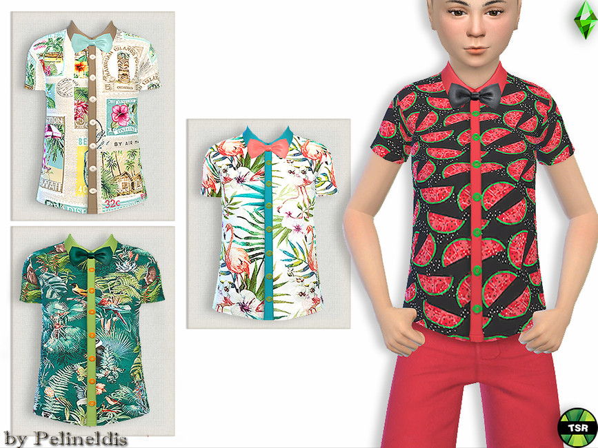 chemises sims 4 pour enfants avec des motifs amusants et un nœud papillon