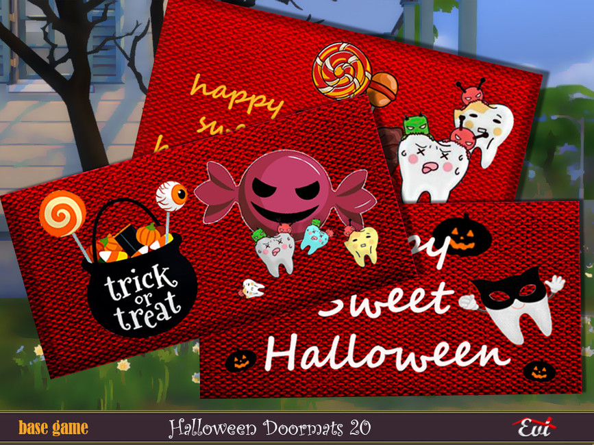 trois tapis de porte rouges avec des motifs d'Halloween