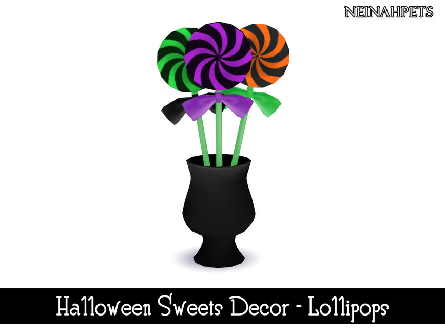 Un vase noir avec trois sucettes à l'intérieur qui sont des décorations d'Halloween pour les Sims 4