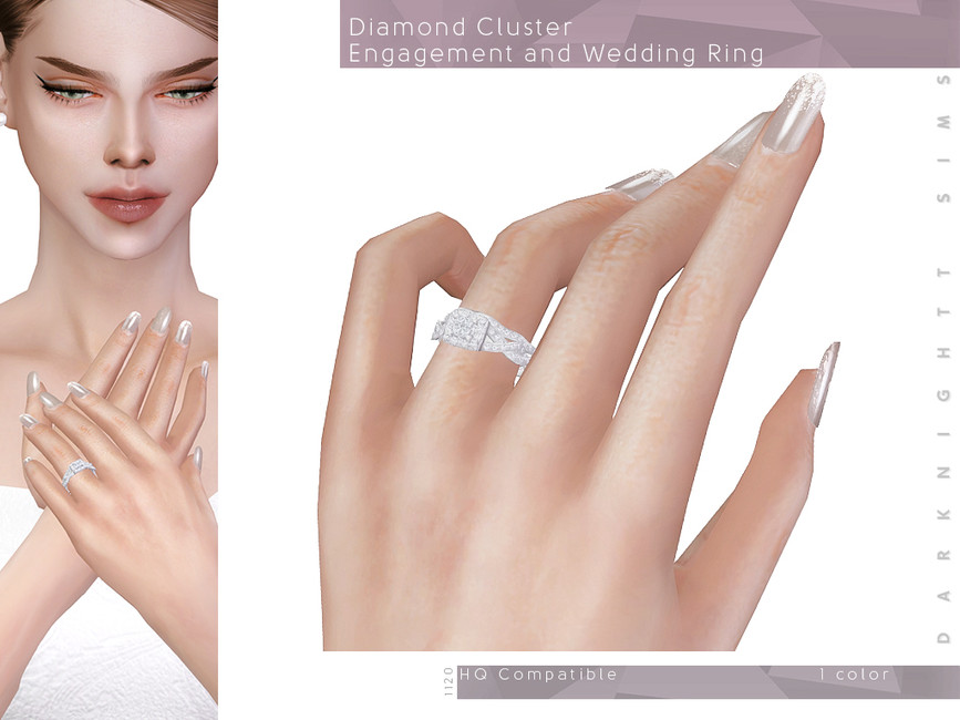 Un sim portant une bague de fiançailles à cluster de diamants cc sims 4