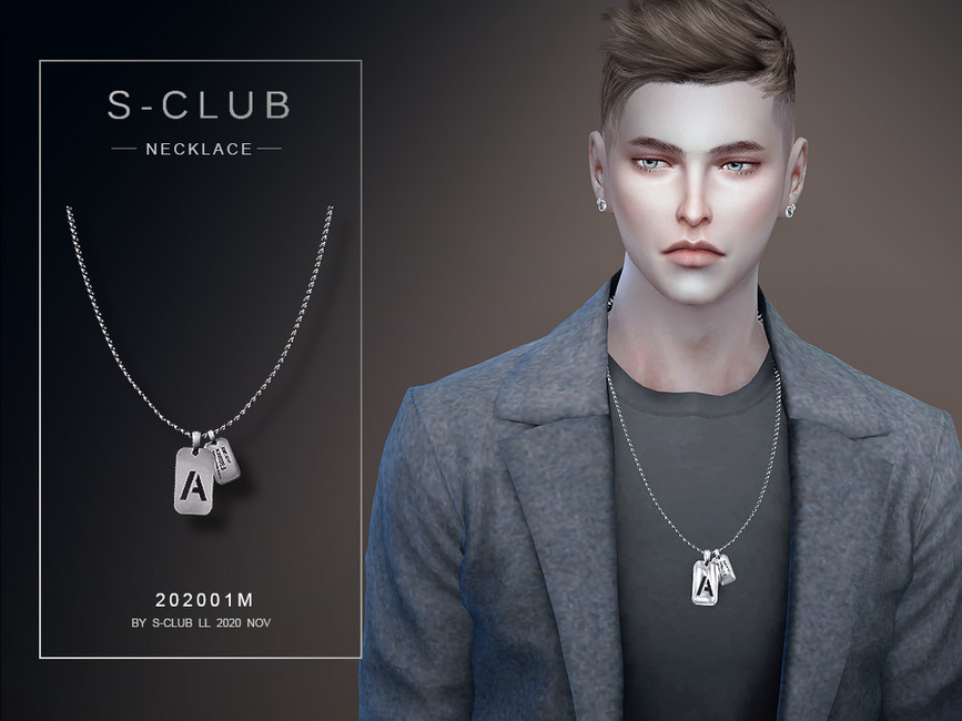 Un personnage masculin de The Sims 4 portant une veste grise avec un collier à plaques militaires.