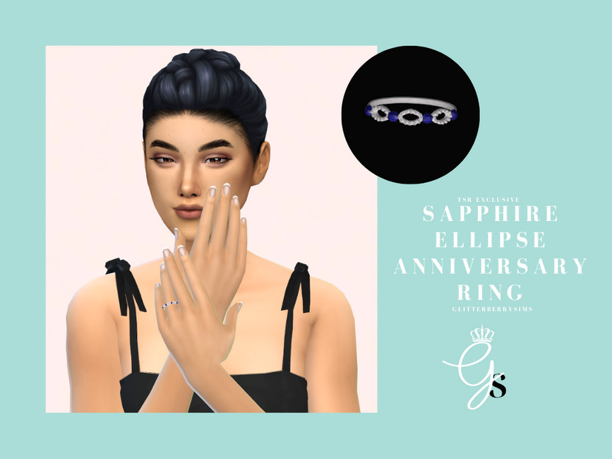 Un sim avec des cheveux noirs et une robe noire avec des motifs de french manucure.