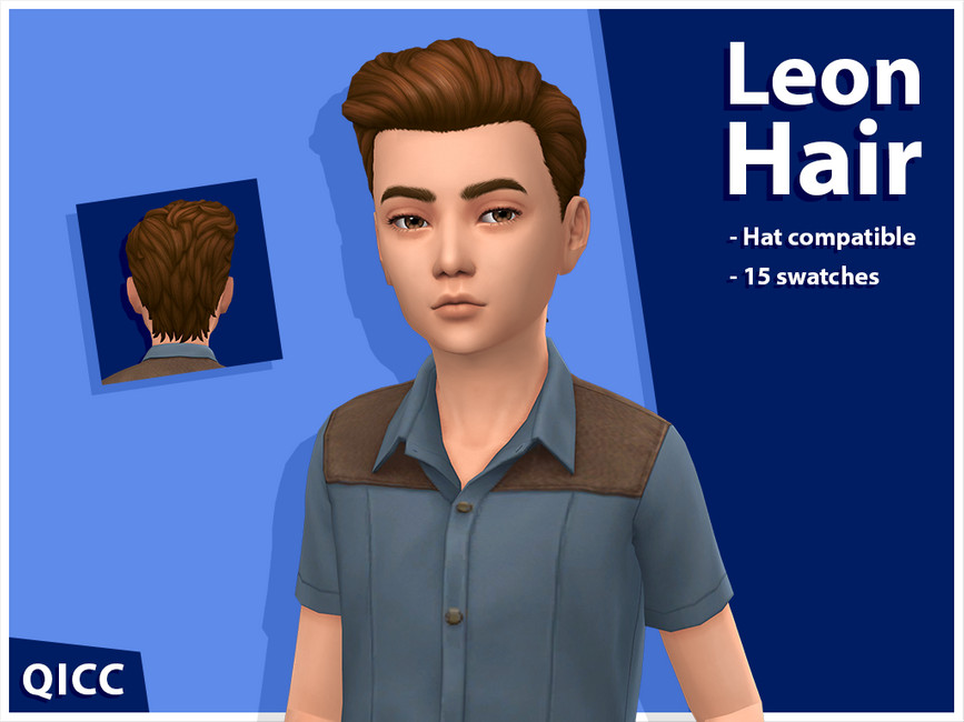 Un sim enfant de The Sims 4 qui porte une chemise boutonnée avec un col et a les cheveux bruns. Le personnage regarde directement vers l'avant.