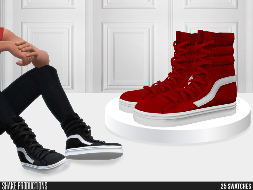 Une paire de sneakers montantes rouges et moelleuses avec un détail blanc à l'arrière