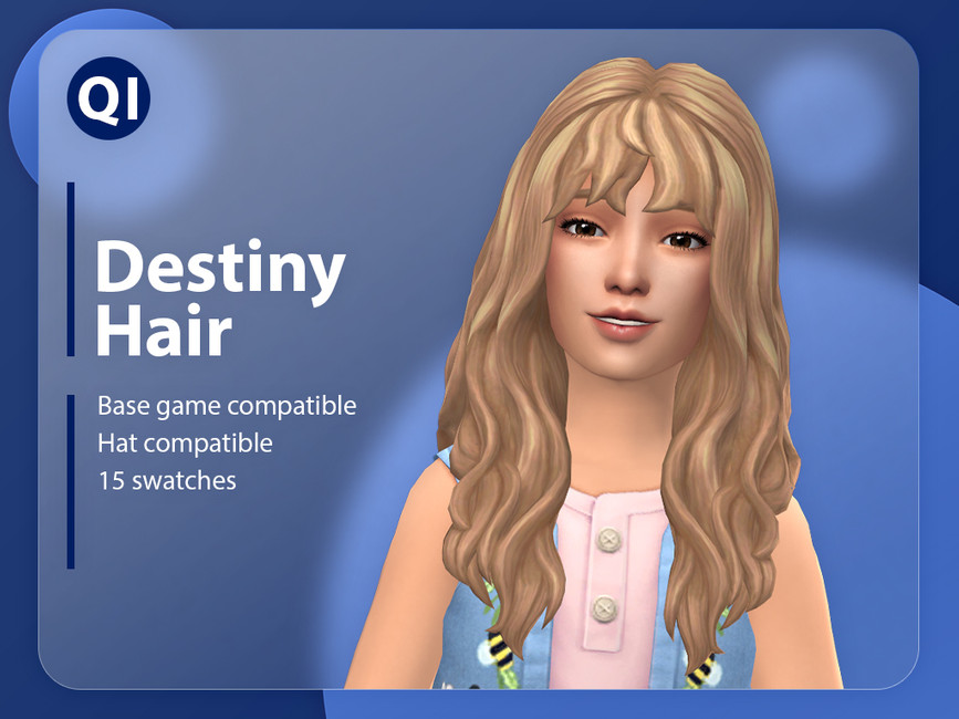 les cheveux Destiny pour les Sims 4, coiffure bouclée avec frange et ondulations tandis que le sim porte un gilet avec des abeilles