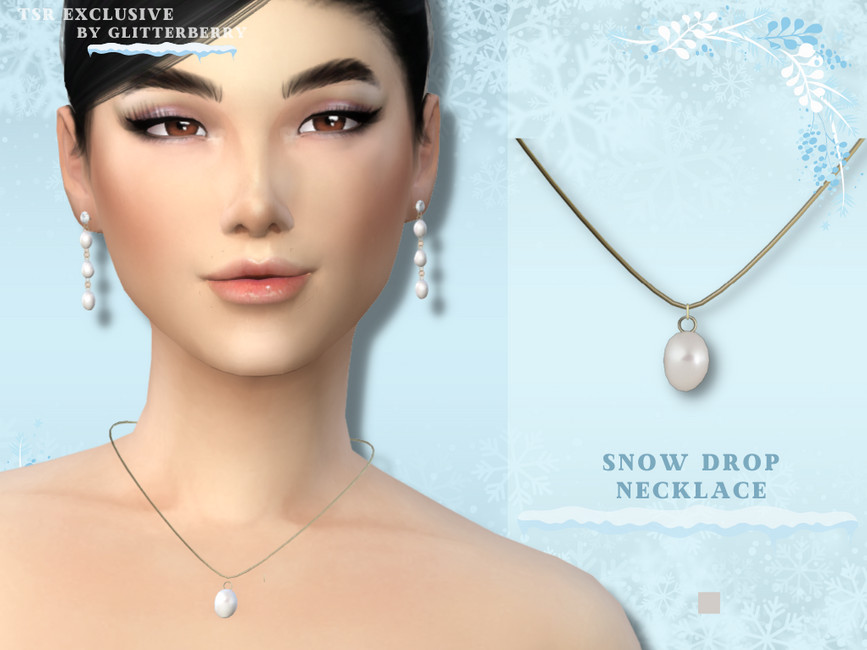 Un sim avec des yeux marron et des cheveux noirs. Il porte un collier simple avec une chaîne fine et une perle blanche.