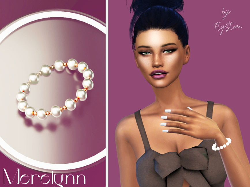 Un sim portant une chemise brune, des ongles blancs et les cheveux attachés en un chignon. Ils portent un bracelet en perles.