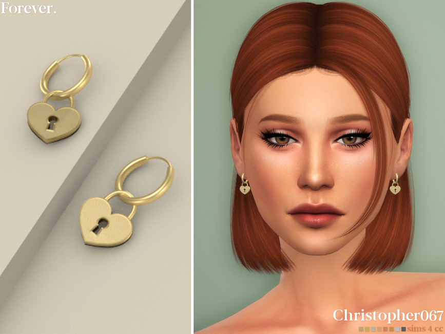 Un Sim aux cheveux roux plus courts que les épaules, avec des yeux marron et de longs cils. Il porte une paire de boucles d'oreilles en forme de cœur avec un cadenas.
